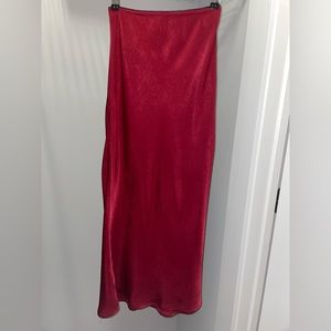 Red Silk Midi Skirt